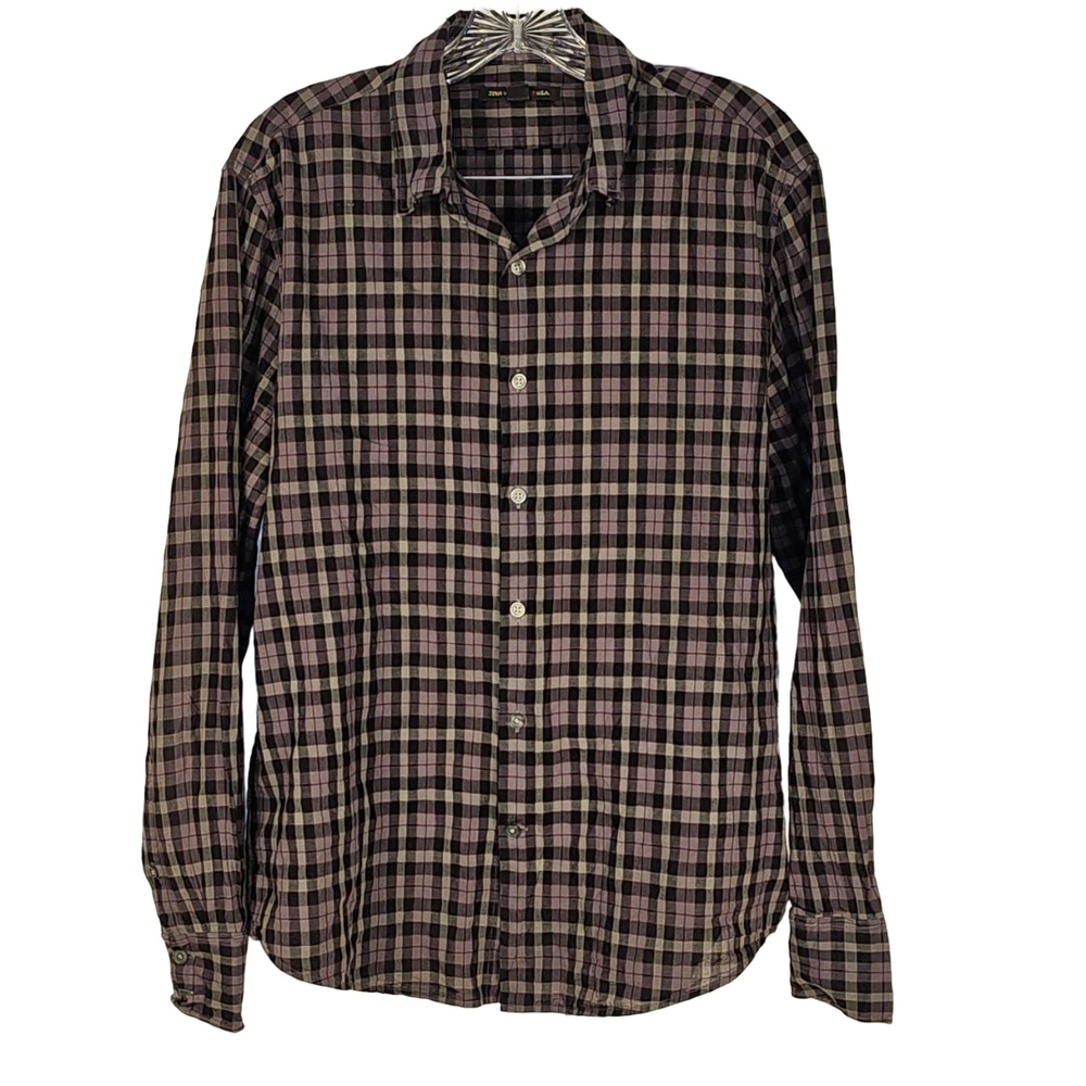 John Varvatos USA Mens Purple Plaid Long Sleeve Button Down Shirt Medium
